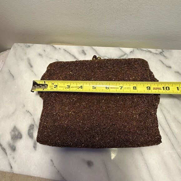 Elegant Brown Clutch Bag beaded with copper tiny beads made in Belgium - Picture 12 of 16